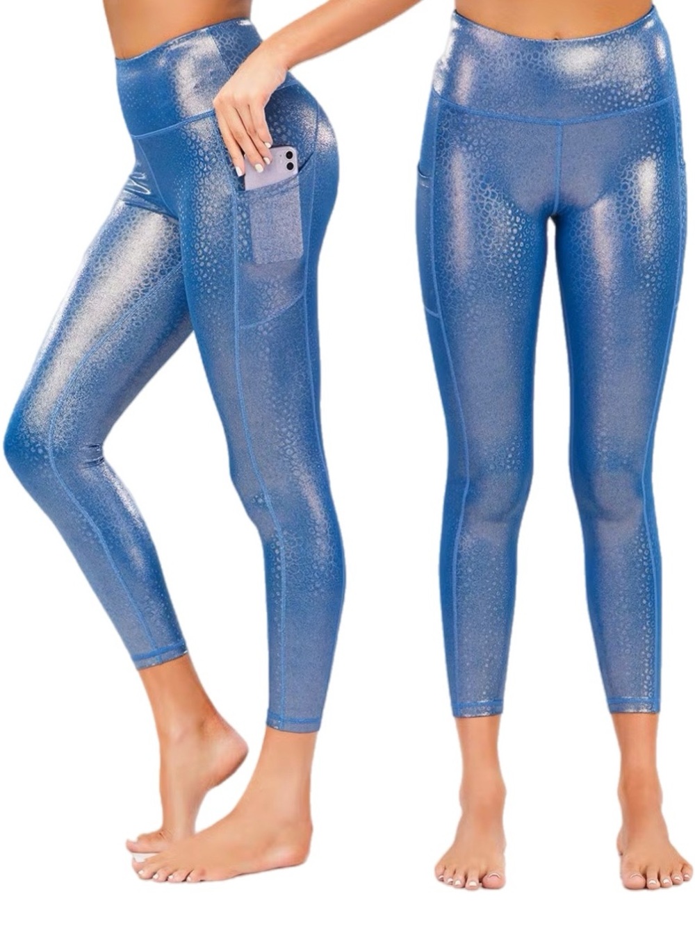 NWOT Zyia High Rise Leggings in Blue Mermaid Iridescent Size 4